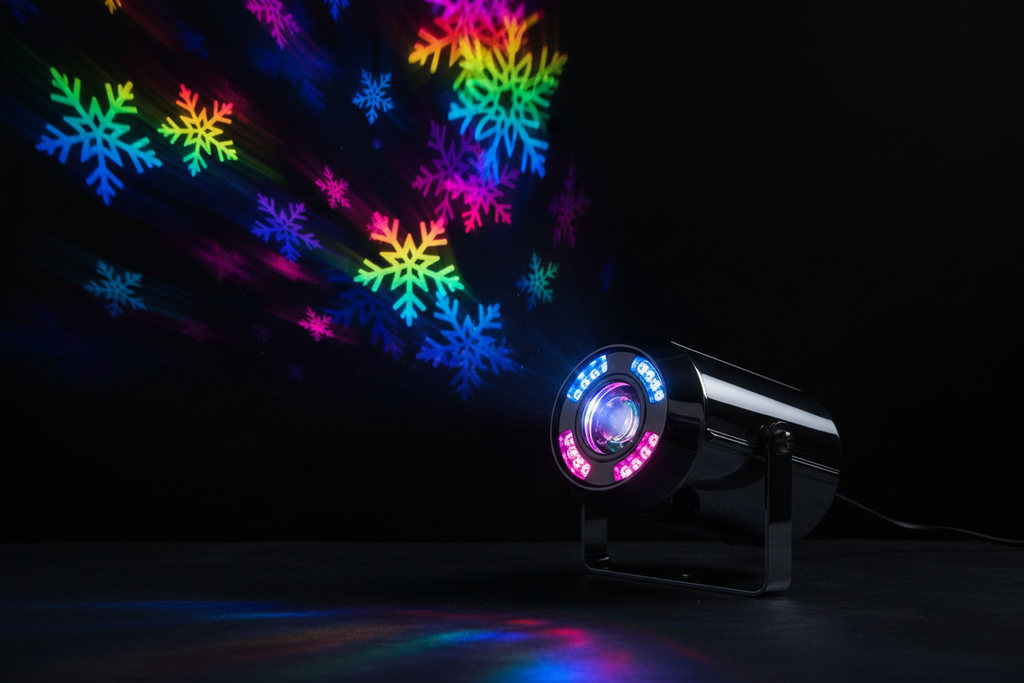 Un LED projector de nieve que llame mucho la atención, agrega colores llamativos 